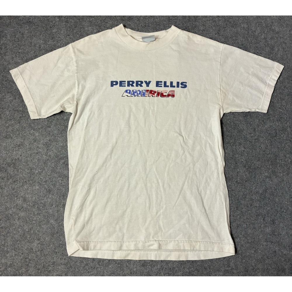 Vintage Perry Ellis America T Shirt size M White Y2K  90s 80s Supreme Boss Kith